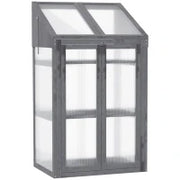 Mini Serra, piccola serra con struttura in legno, finestra e doppia porta, 3 ripiani, 70L x 50P x 120H cm, Grigio