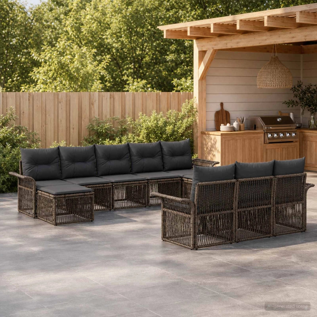 Set Divano da Giardino 10 pz Grigio polyrattan 3434963