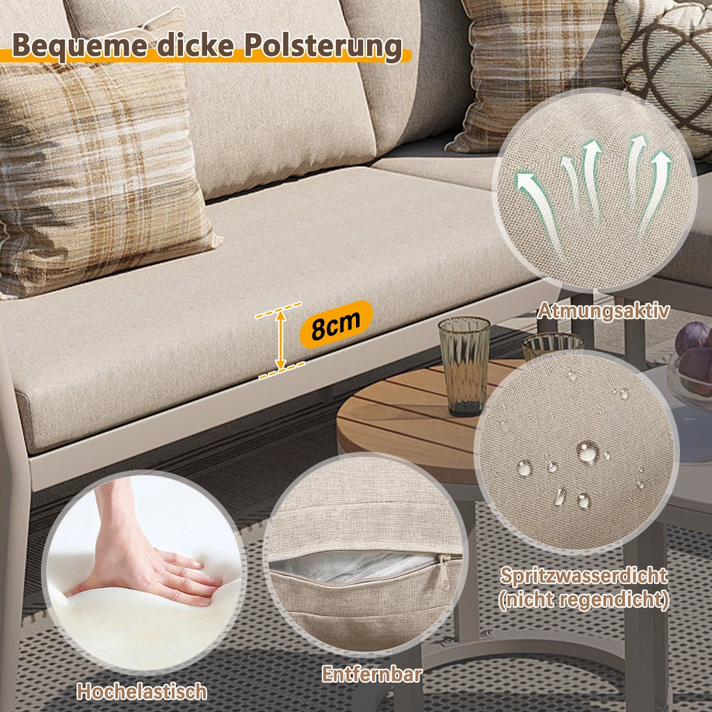 Set salotto giardino 5-6 persone 6 pezzi: corda sedute + Divanooo angolare modulare; cuscini; terrazzo/balcone; beige