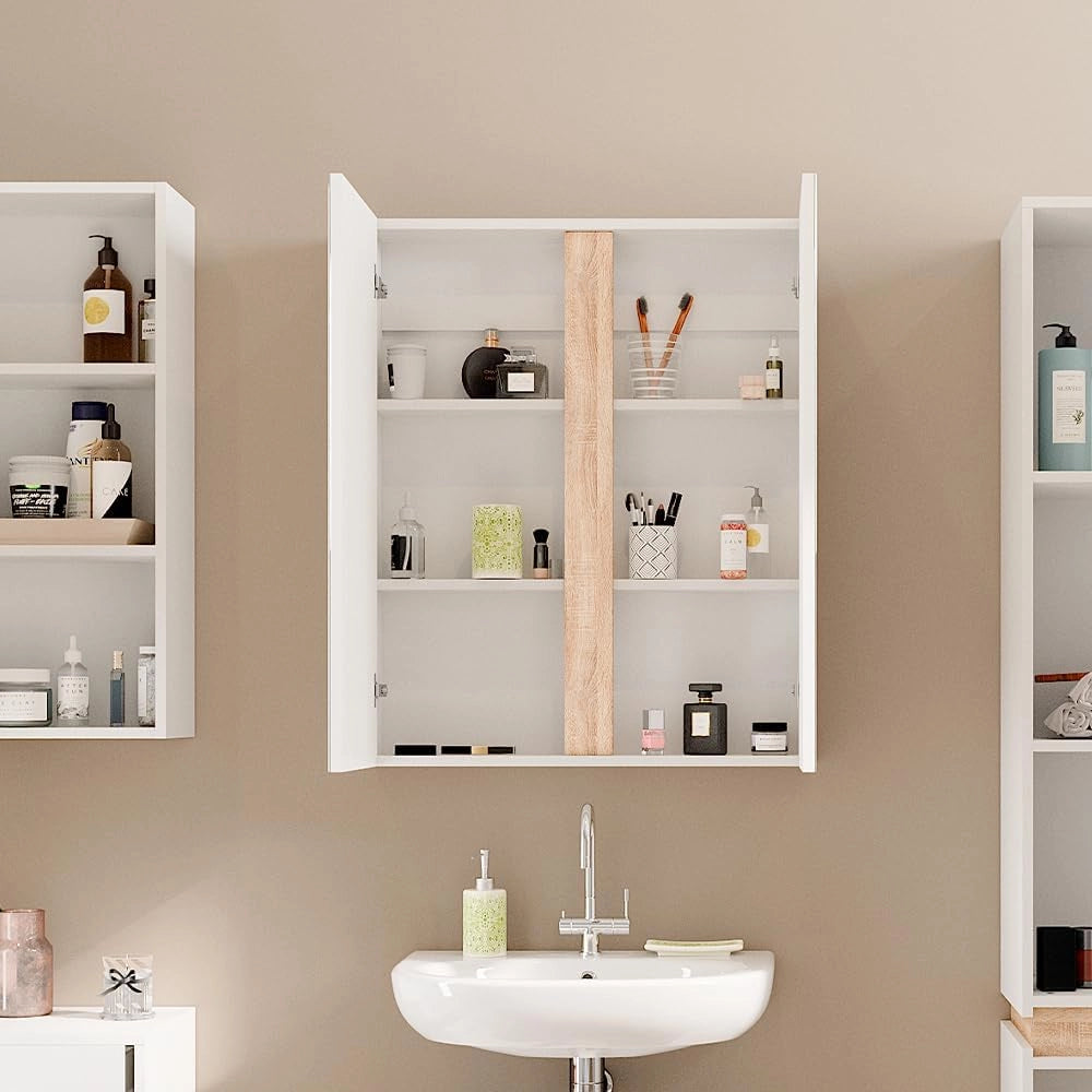 Specchio contenitore bagno Gloria, Bianco, 70.4 x 84 cm con 2 porte, con apertura per sifone e compatibile con la serie Gloria