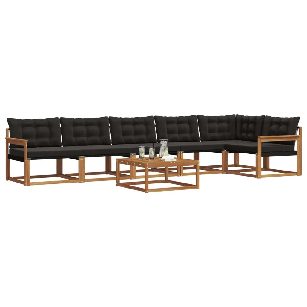 Set di divani da esterno con cuscino 7 pcs Naturale e Nero