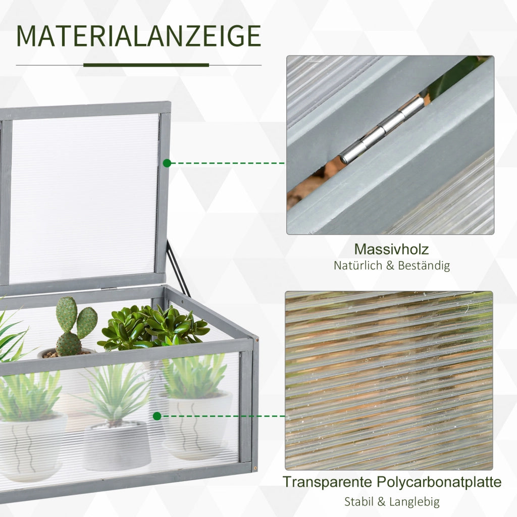 Serra da giardino in legno e policarbonato 90x46x40 cm ¨C zephmum ¨C grigio con copertura