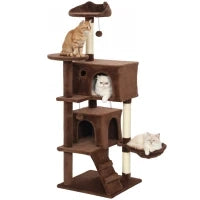 Tiragraffi per Gatti 140 cm con Piattaforme Letto Amaca Scala Pali in Sisal Marrone