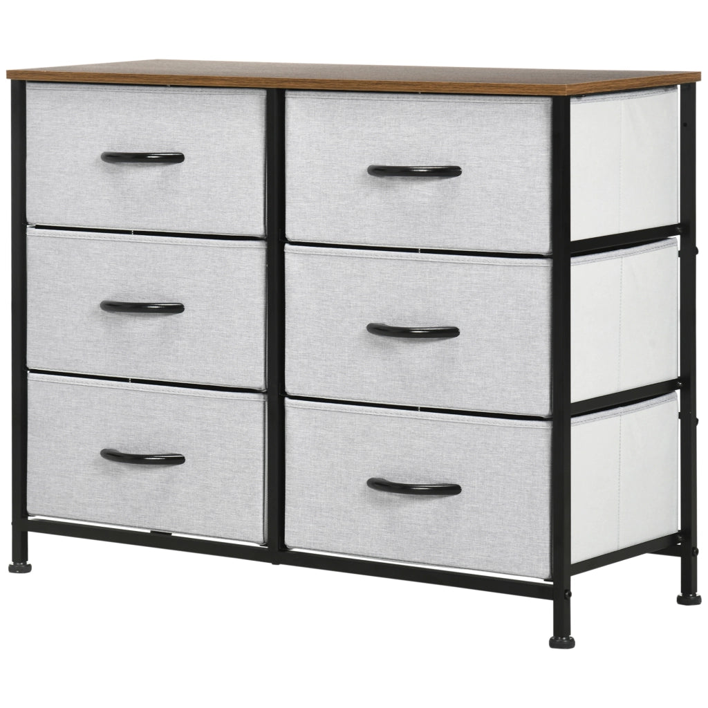 Cassettiera Sideboard ¨C zephmum ¨C 6 Cassetti, Tessuto, 80x30x62.5 cm, Marrone, Nero, Grigio