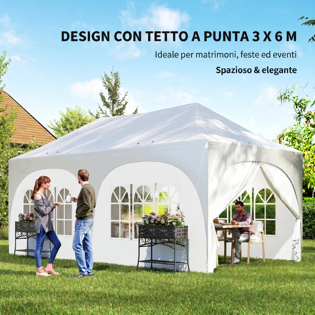 Gazebo da Giardino Pieghevole con Pareti ¨C zephmum ¨C Bianco 3x6 m