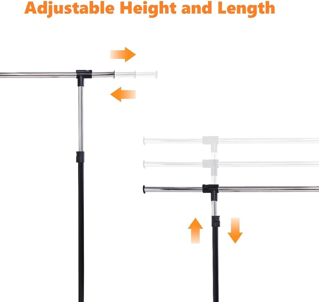 Stendibiancheria Regolabile con 2 Ripiani in Metallo e Portascarpe, per Camera da Letto, Bagno, Corridoio, 84x42x92-168 cm, Nero (Un tubo)