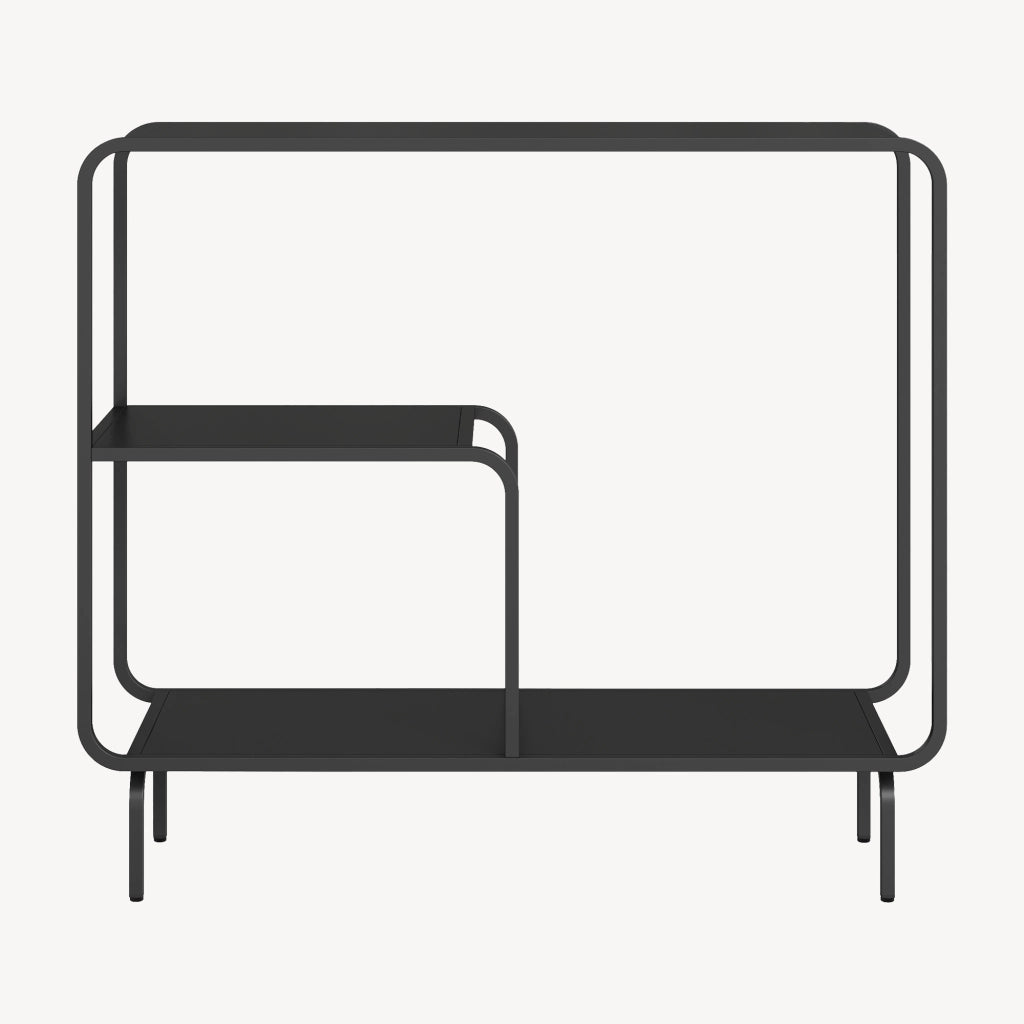 Tavolo a Consolle Færder in Acciaio Scaffale Espositore Stretto 92x33x82 cm Nero Opaco [en.casa]