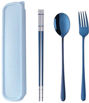 Set di picnic da viaggio esterno per 1 persona in acciaio inossidabile blu