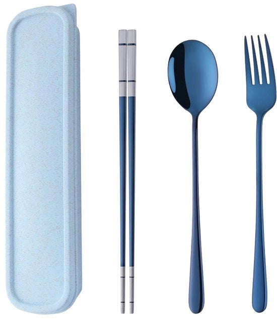 Set di picnic da viaggio esterno per 1 persona in acciaio inossidabile blu
