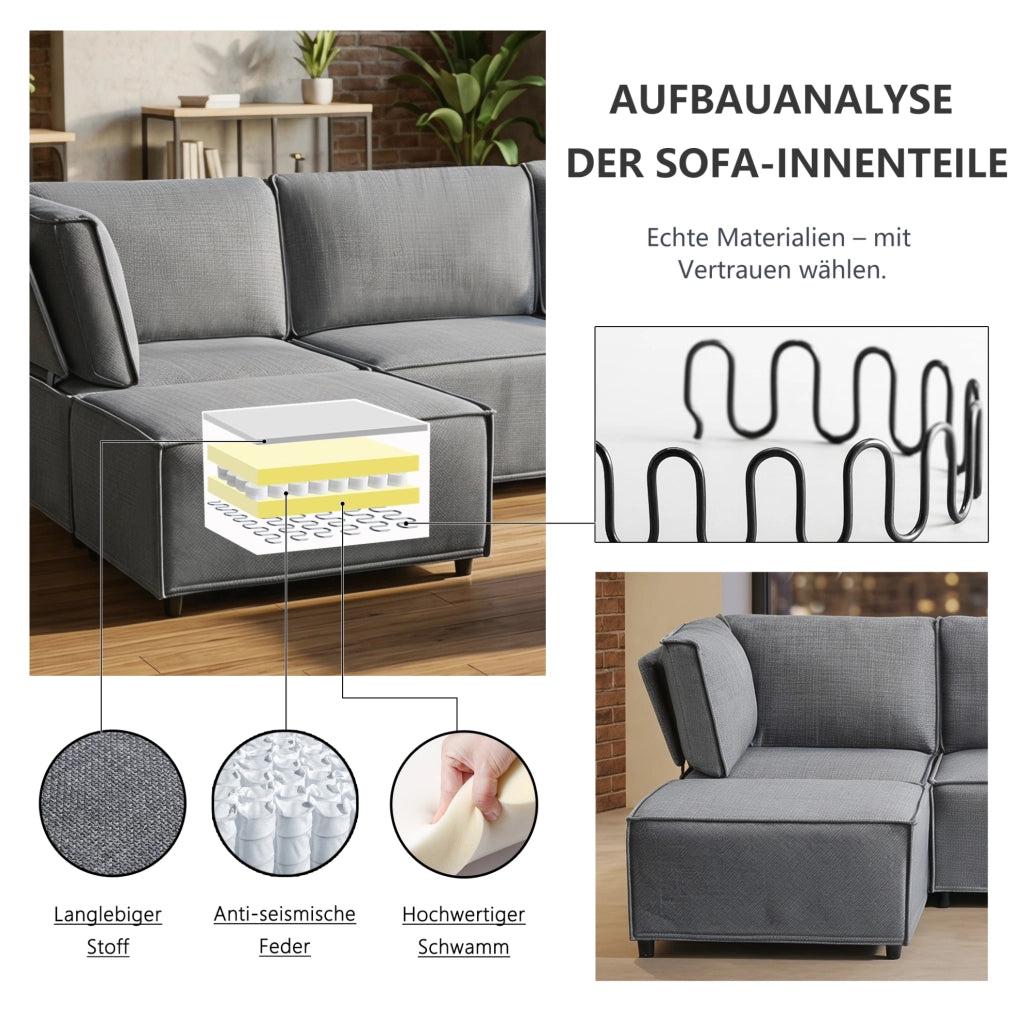 DIVANO Angolare Modulare 238x154 cm Grigio Chiaro