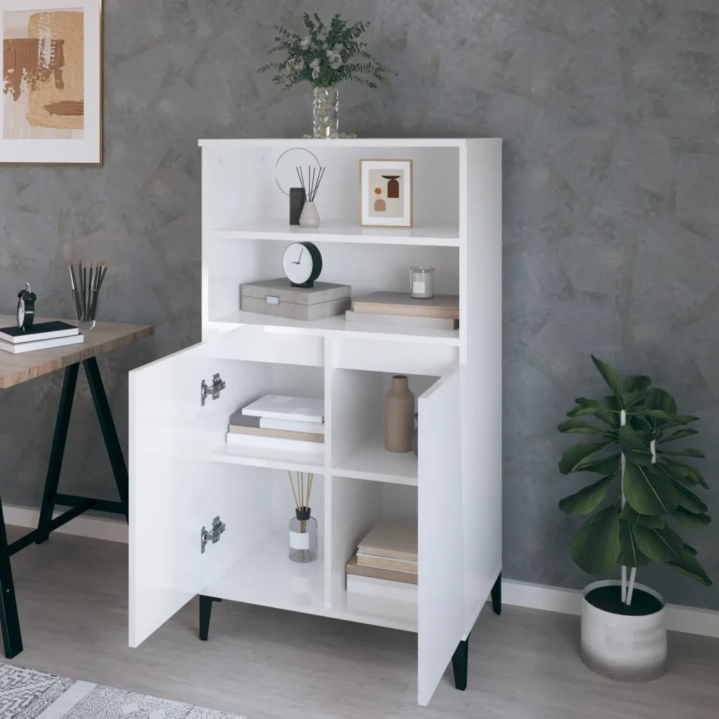Credenza-Buffet-Armadio da cucina Bianco Lucido 60x36x110 cm in Legno Multistrato