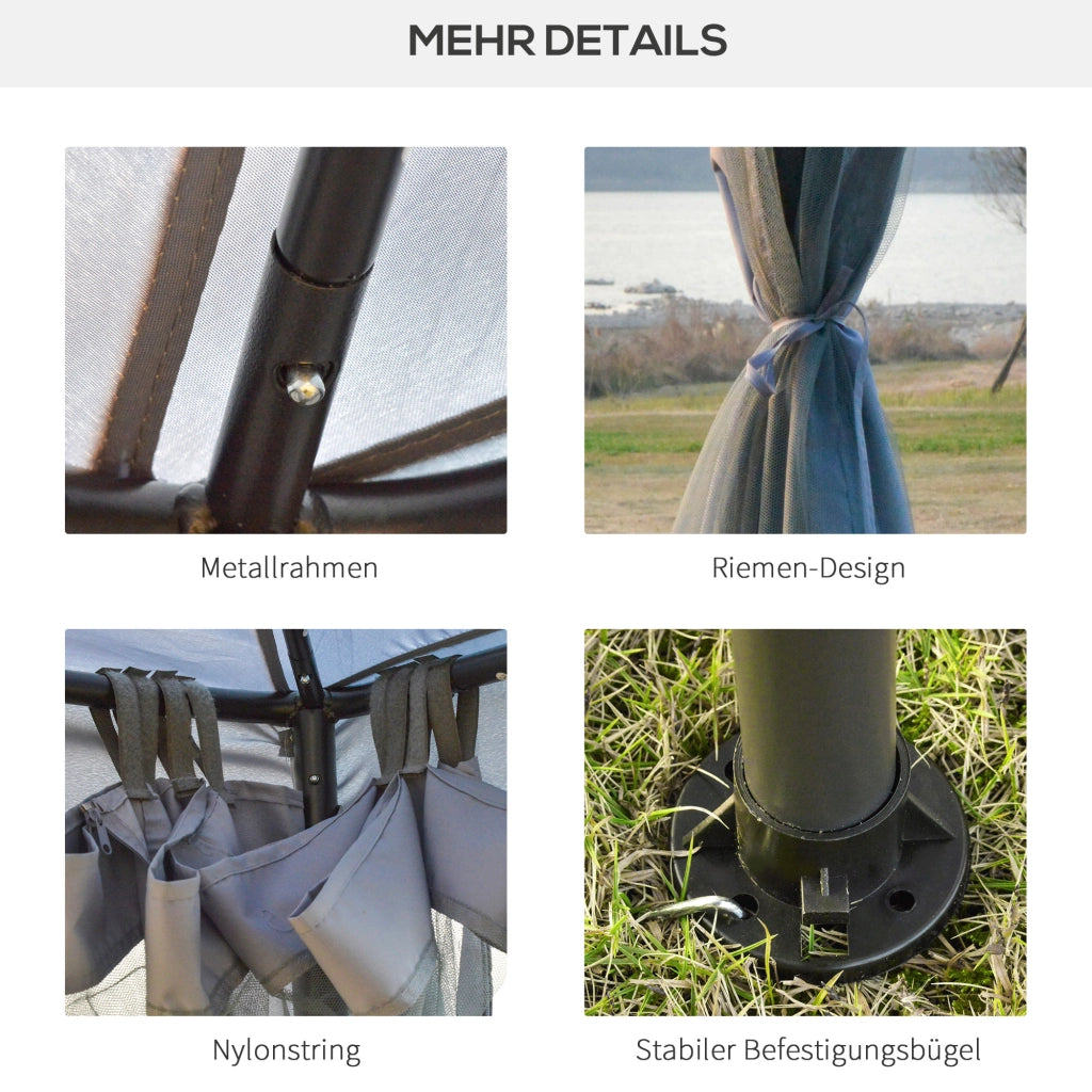 Gazebo Giardino con Doppio Tetto e Zanzariera 3x3 m ¨C zephmum ¨C Grigio Chiaro in Metallo