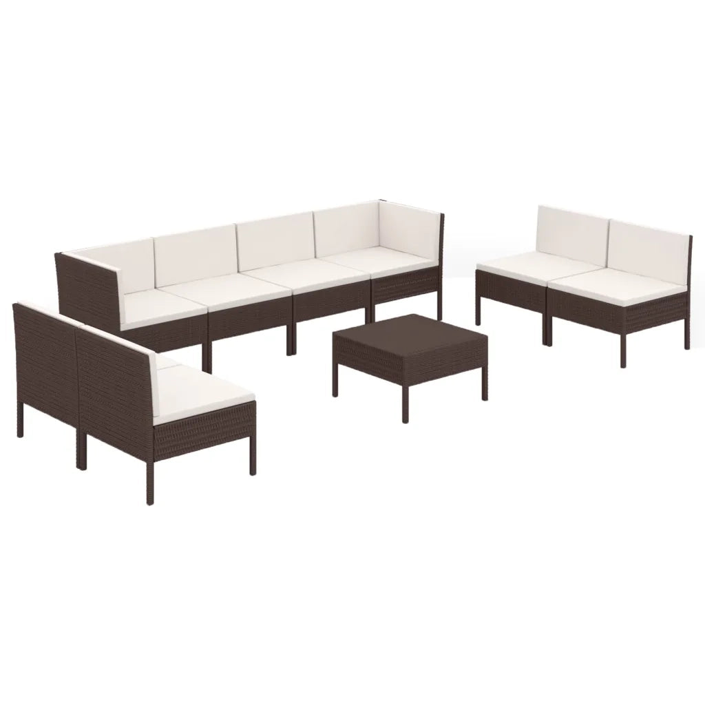Set Divani da Giardino 9 pz con Cuscini in Polyrattan Marrone cod mxl 38319