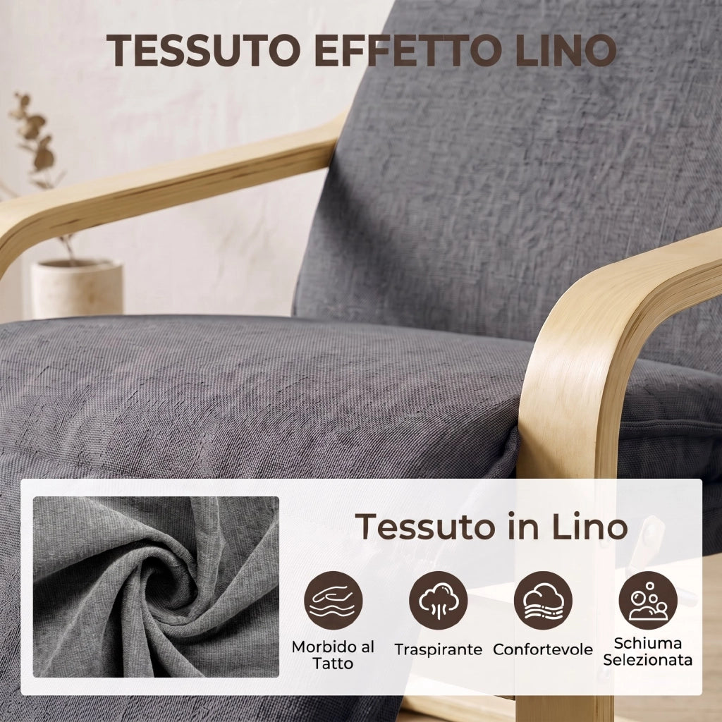 Poltrona da Camera con Poggiapiedi Ergonomico e Movimento Oscillante Grigio Scuro