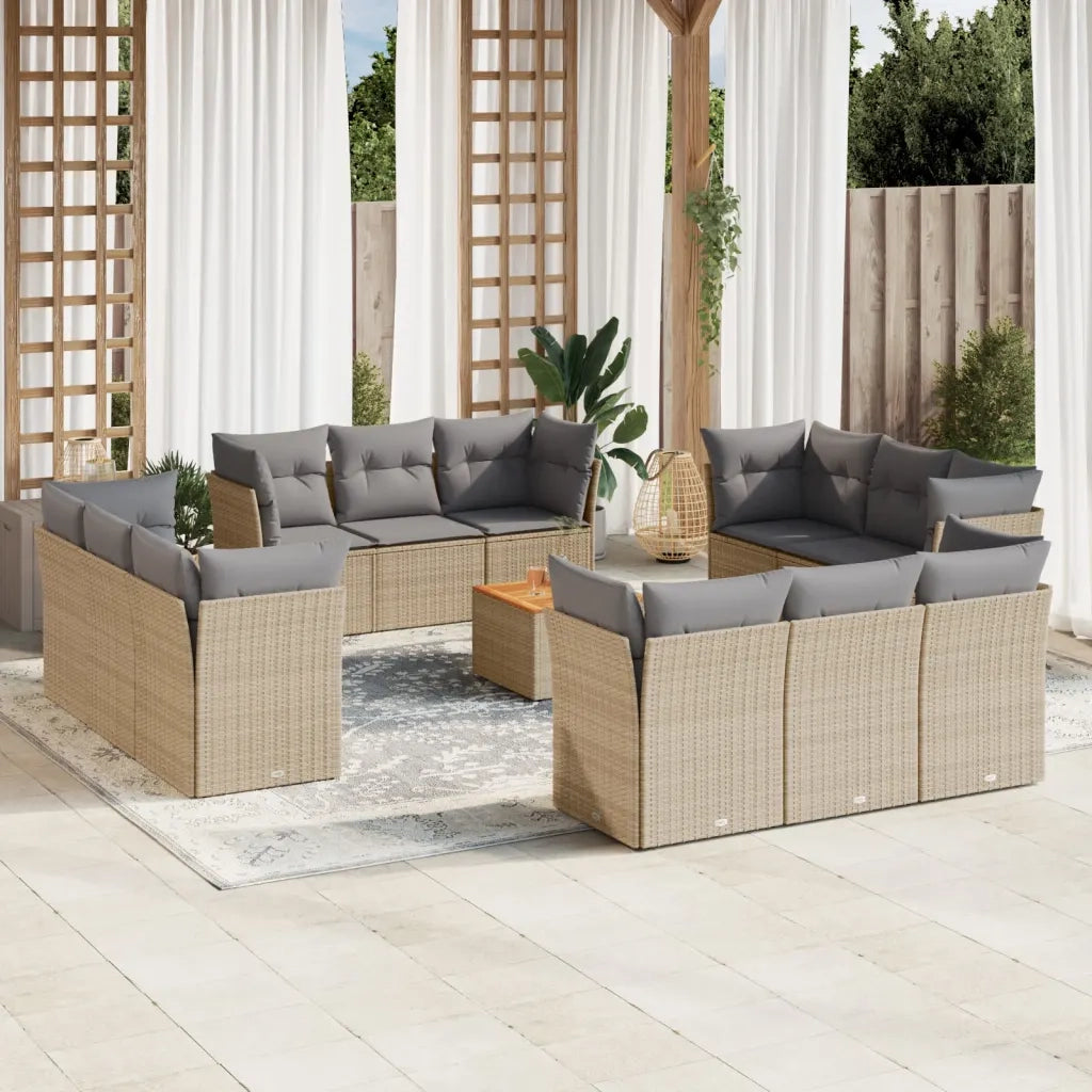 Set Divano da Giardino 13 pz con Cuscini Beige in Polyrattan