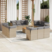 Set Divano da Giardino 13 pz con Cuscini Beige in Polyrattan