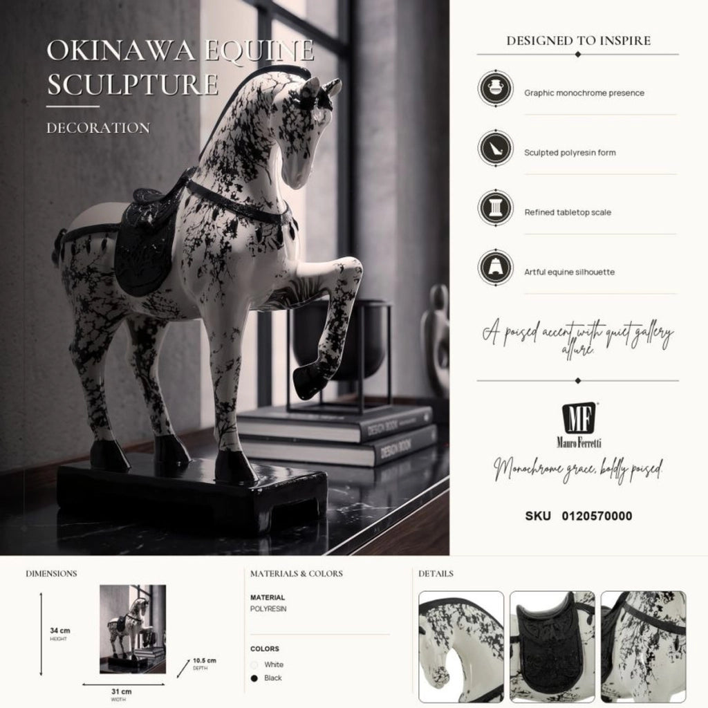 Scultura a forma di cavallo bicolore in poliresina L 31 × P 10,5 × H 34 cm