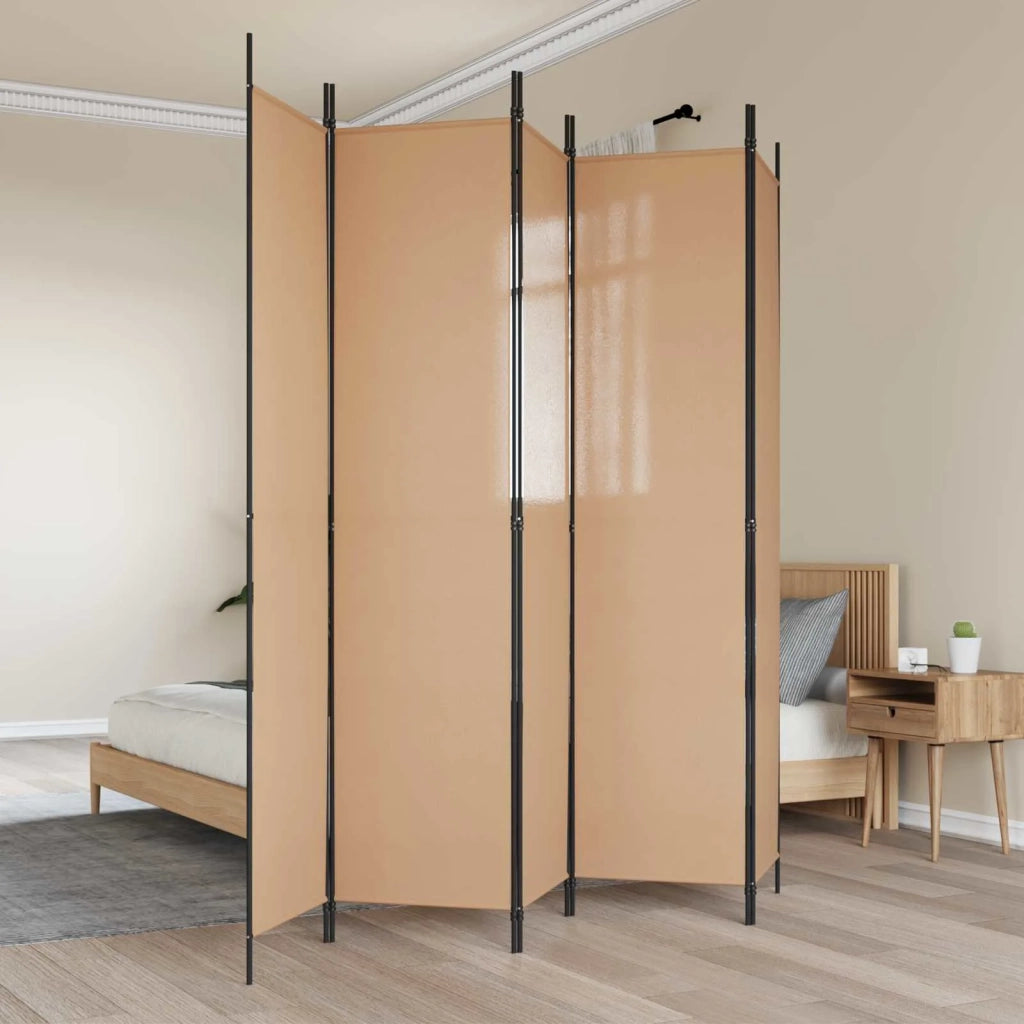 Paravento a 5 Pannelli Beige 250 x 220 cm Tessuto 42039213