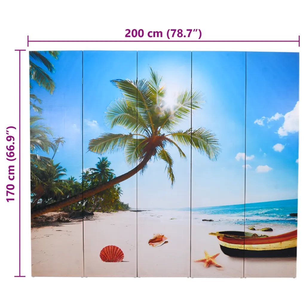 Divisorio Ambienti | Divider per stanze | Paravento Pieghevole 200x170 cm con Stampa Spiaggia