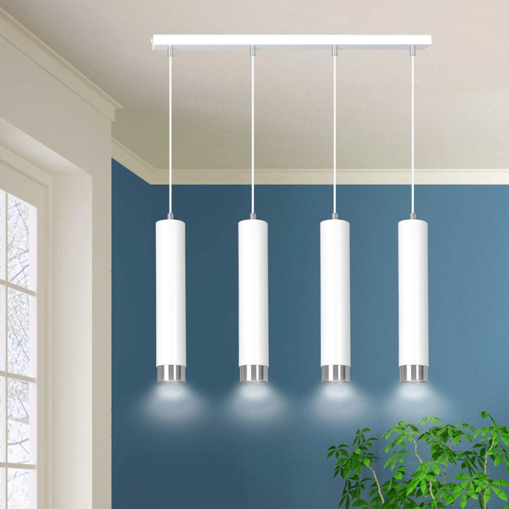 Lampada a sospensione KIBO in acciaio bianco con dettagli cromo