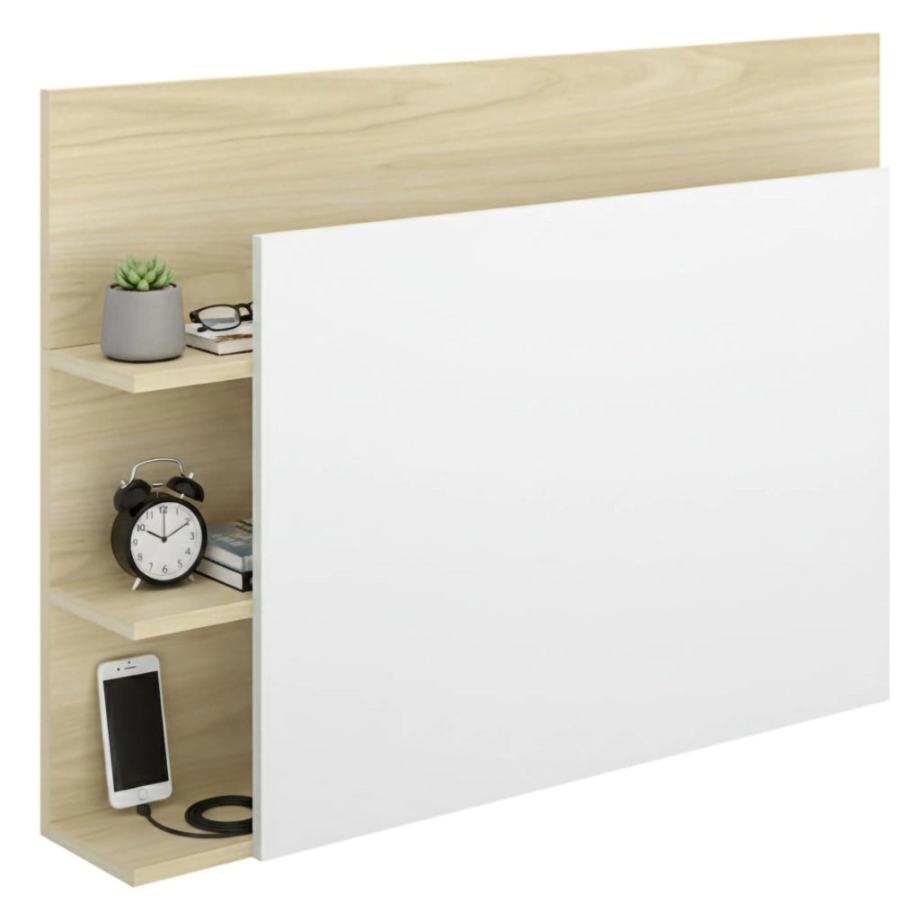 Minden, Testiera Letto Vani Libreria, 19x105 cm Bianco