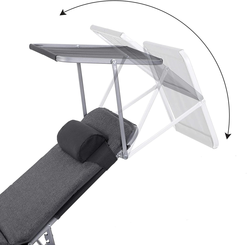 Lettino prendisole/sdraio con materasso da 3 cm cuscino per lo schienale e ombrellone inclinabile pieghevole 53 x 193 x 29,5 cm portata 150 kg per giardino grigio scuro 12_0001104