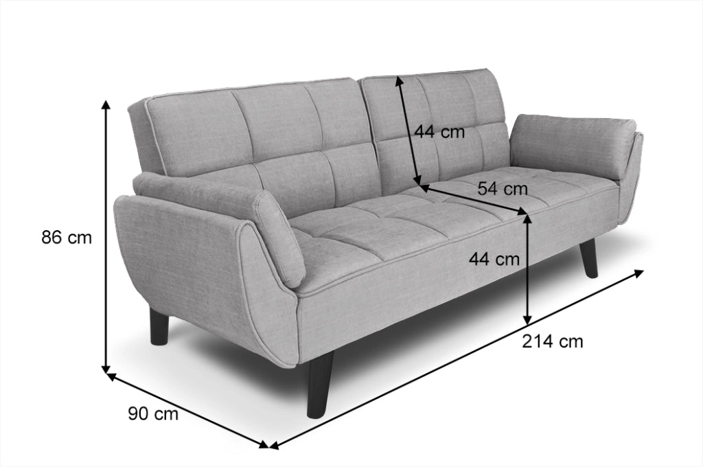 Divano letto clic clac in tessuto grigio chiaro piede nero - divano 3 posti - Ambra - DL-AM01FBC-PLN