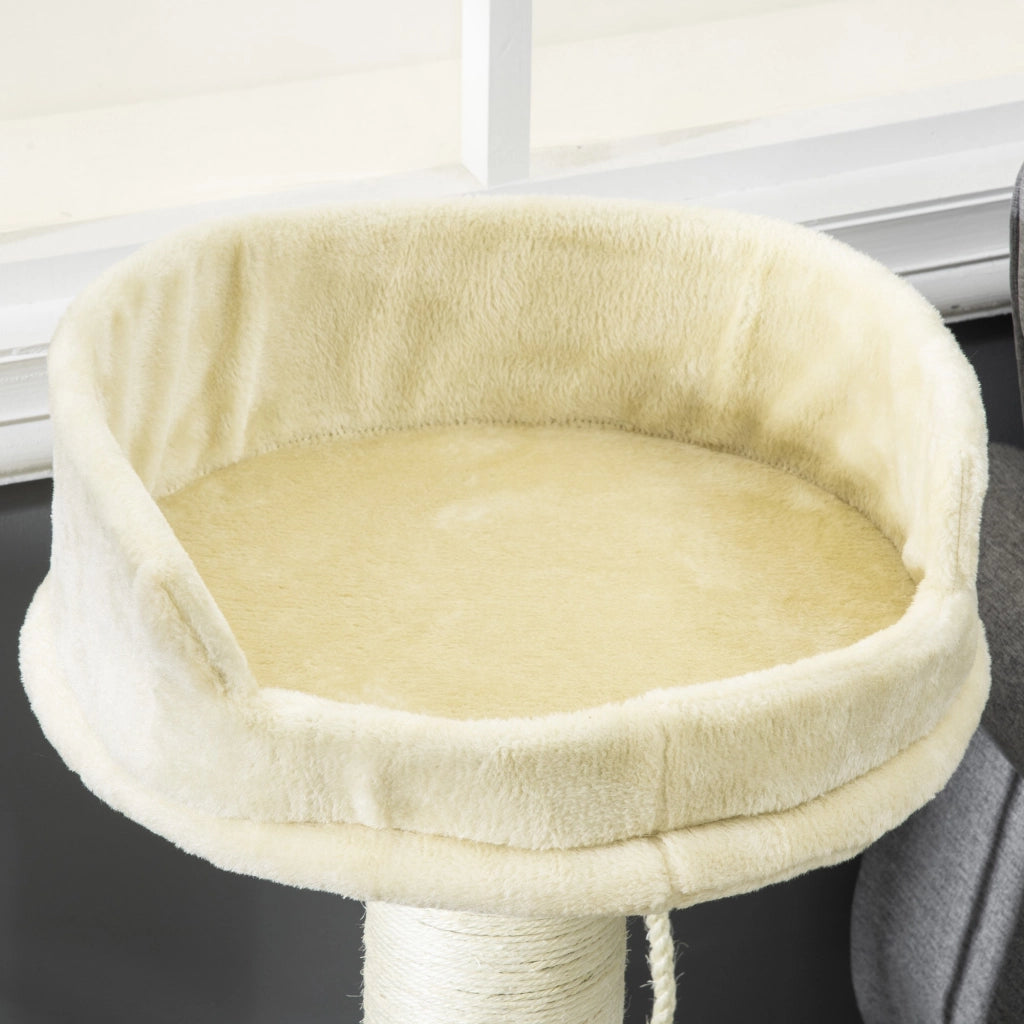 EasyComfort Albero Tiragraffi per Gatti con Lettino e Pallina in Peluche e Palo in Sisal 55x55x83cm Beige