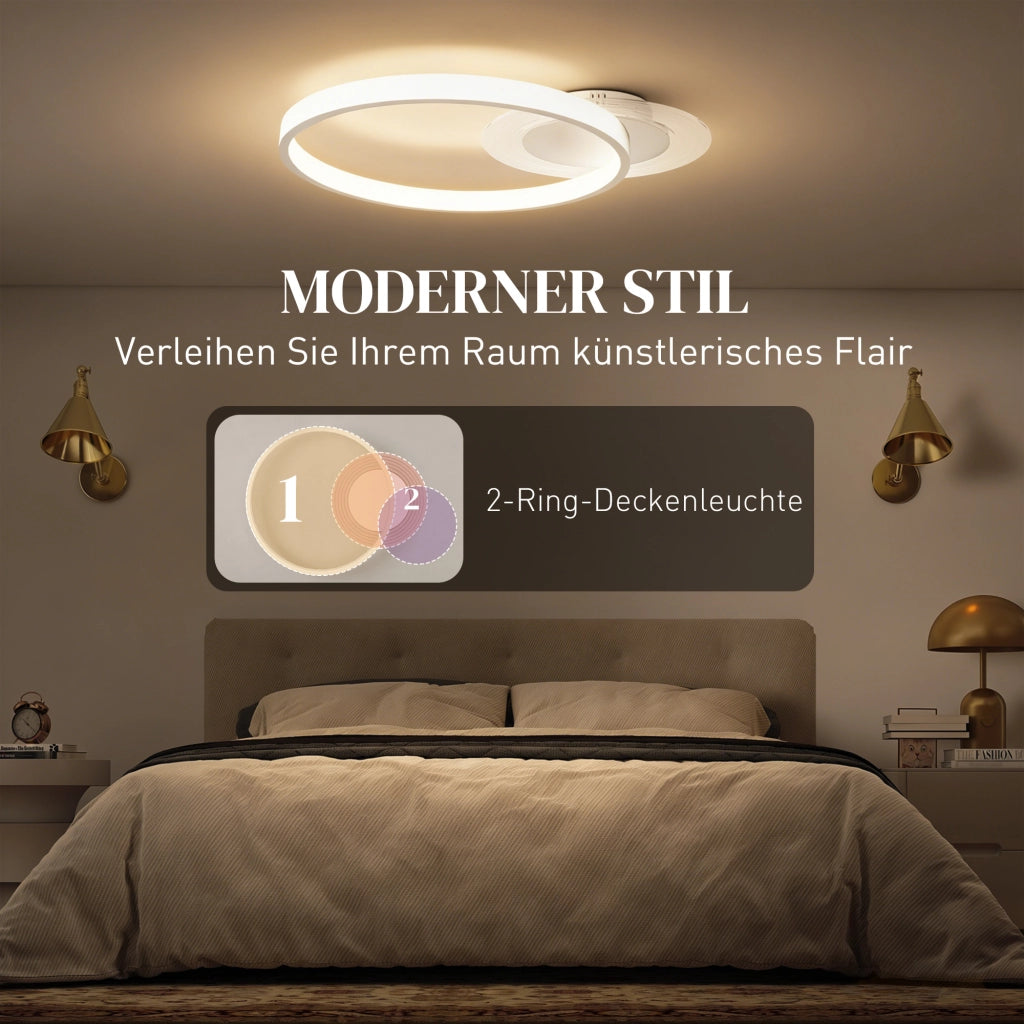 Lampada da soffitto a due anelli ¨C Minimal ¨C Bianco 50x40x7.4 cm