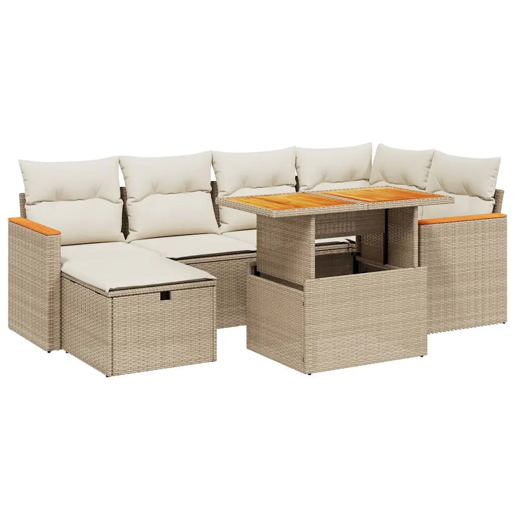 Set Divani da Giardino 7 pz con Cuscini Beige in Polyrattan 3276040