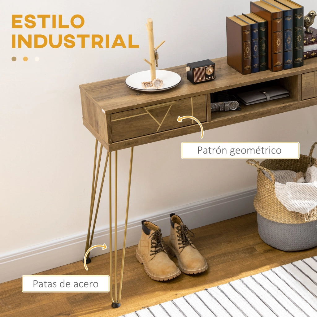Consola Ingresso con 2 Cassetti e Ripiano Aperto ¨C zephmum ¨C Legno Bronzo 120x29x79 cm