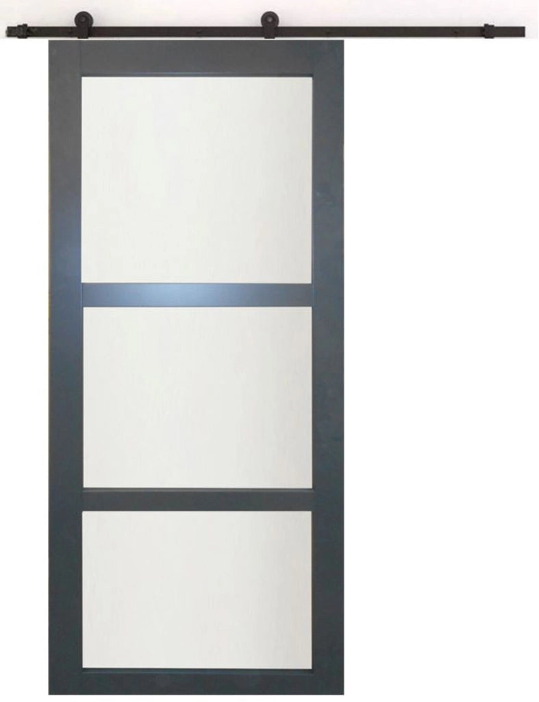 Porta scorrevole 'Blakeria' rivestita in grigio antracite larghezza 83 Ral 7016 + binario a rullo nero