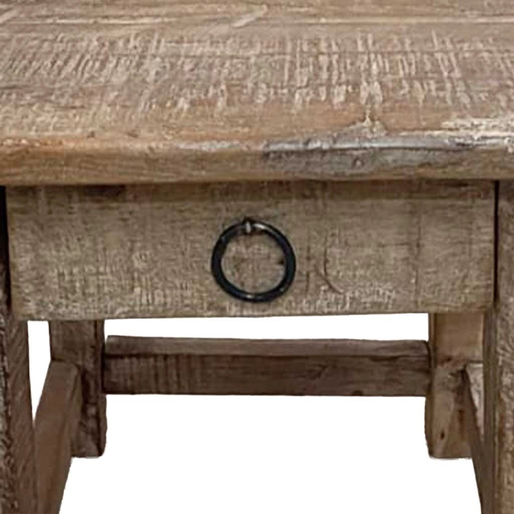 Sgabello con cassetto in legno con finitura artigianale marrone 25x25x29 h cm