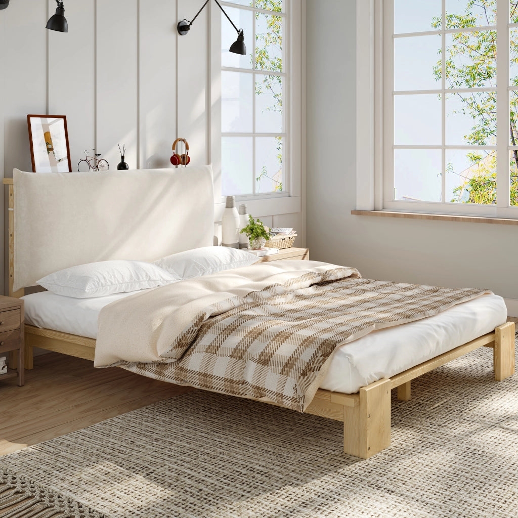 LETTO Imbottito 140x200 cm Naturale con testiera imbottita