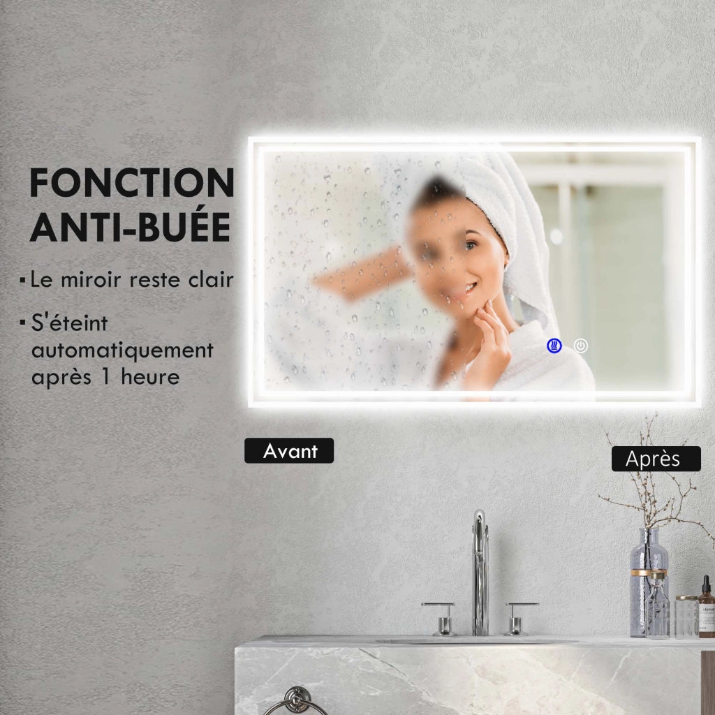 Specchio da bagno LED rettangolare ¨C Zephmum ¨C Bianco 100x60 cm