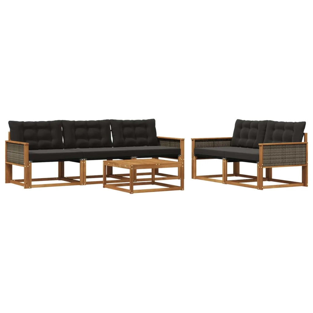 Set di divani da esterno con cuscino 6 pcs Naturale e Nero 3381244