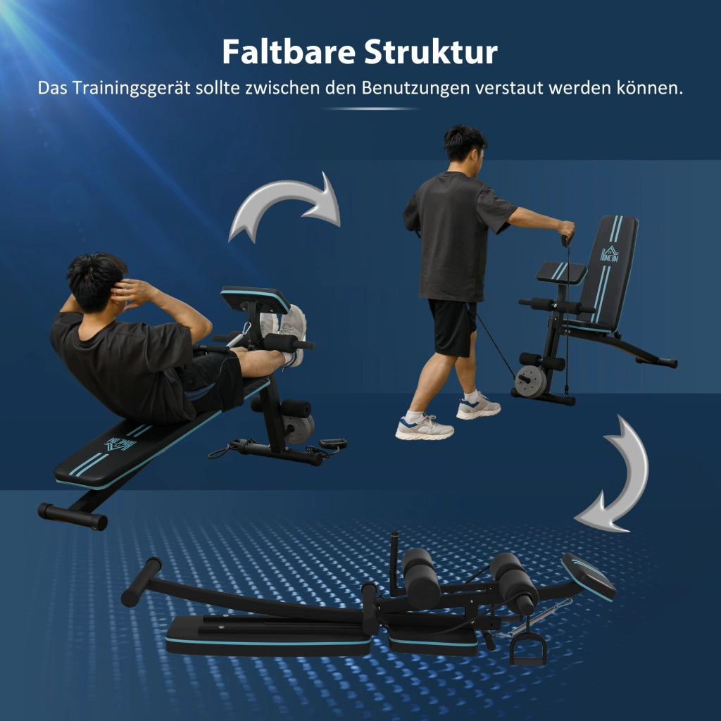 Panca per allenamento pieghevole ¨C zephmum ¨C Blu, regolazione 7 posizioni, carico 120 kg