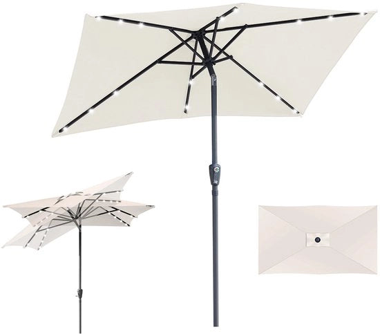 Parasole esterni - 140x210 cm - Parasole - Giardino - con LED - UPF 50+ - 30° Inclinabile - Impermeabile - Parasole per balcone - Parasole a vento - Beige