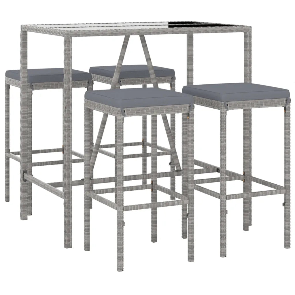 Set Bar da Giardino 5 pz con Cuscini in Polyrattan Grigio 3187634