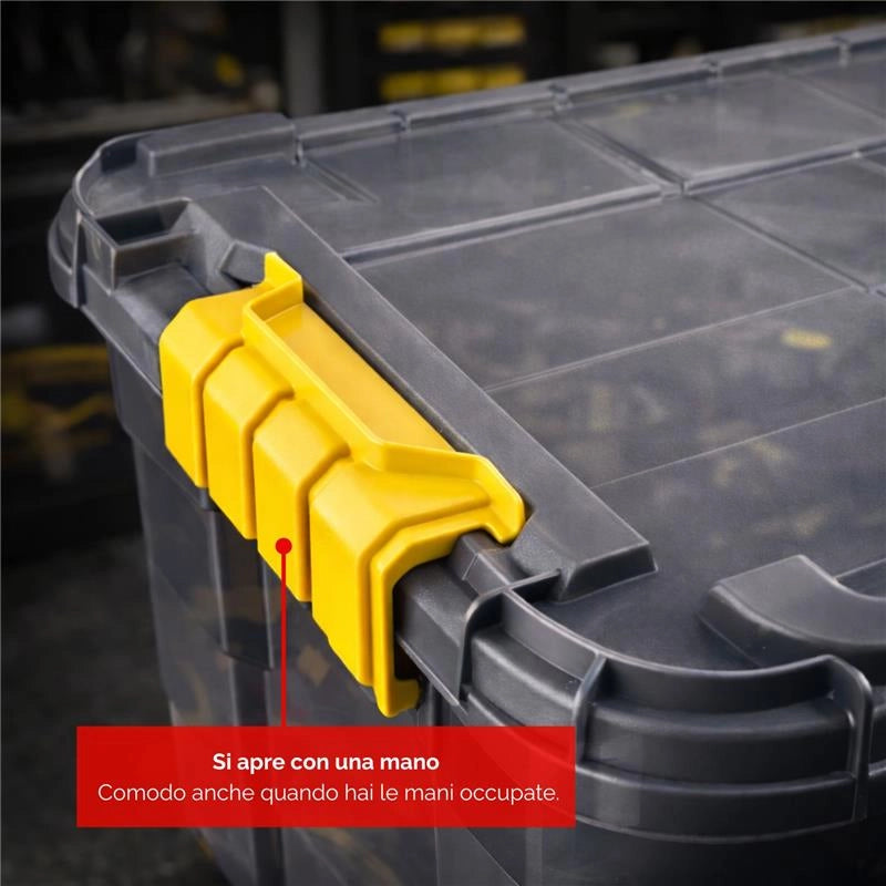 BOX CONTENITORE 40L CON COPERCHIO E RUOTE 59X39X27,4 CM GRAFITE TRASPARENTE/AMBRA – SCATOLA PORTAOGGETTI SALVASPAZIO CON ROTELLE PER CASA E RIPOSTIGLIO
