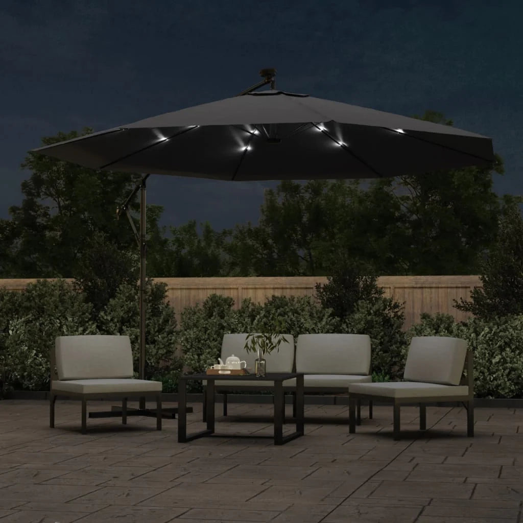 Ombrellone decentrato con luci LED nere 350 cm 02_0008456