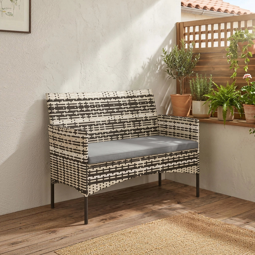 Divano 2 posti giardino in polyrattan con cuscini ¨C zephmum ¨C 115x63x85 cm grigio chiaro