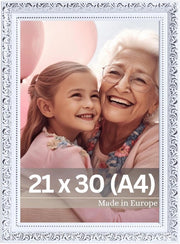 Fotoframmento Vintage in Stile Rubens - Argento Bianco - A4 - Vetro Reale - Antico