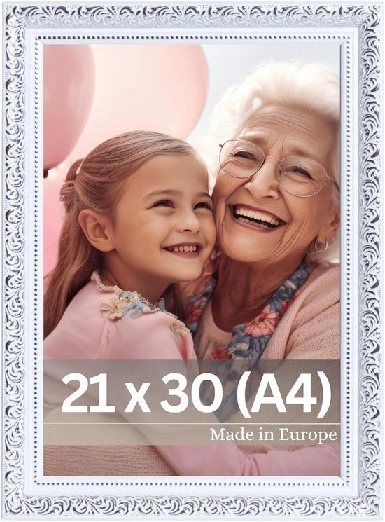 Fotoframmento Vintage in Stile Rubens - Argento Bianco - A4 - Vetro Reale - Antico