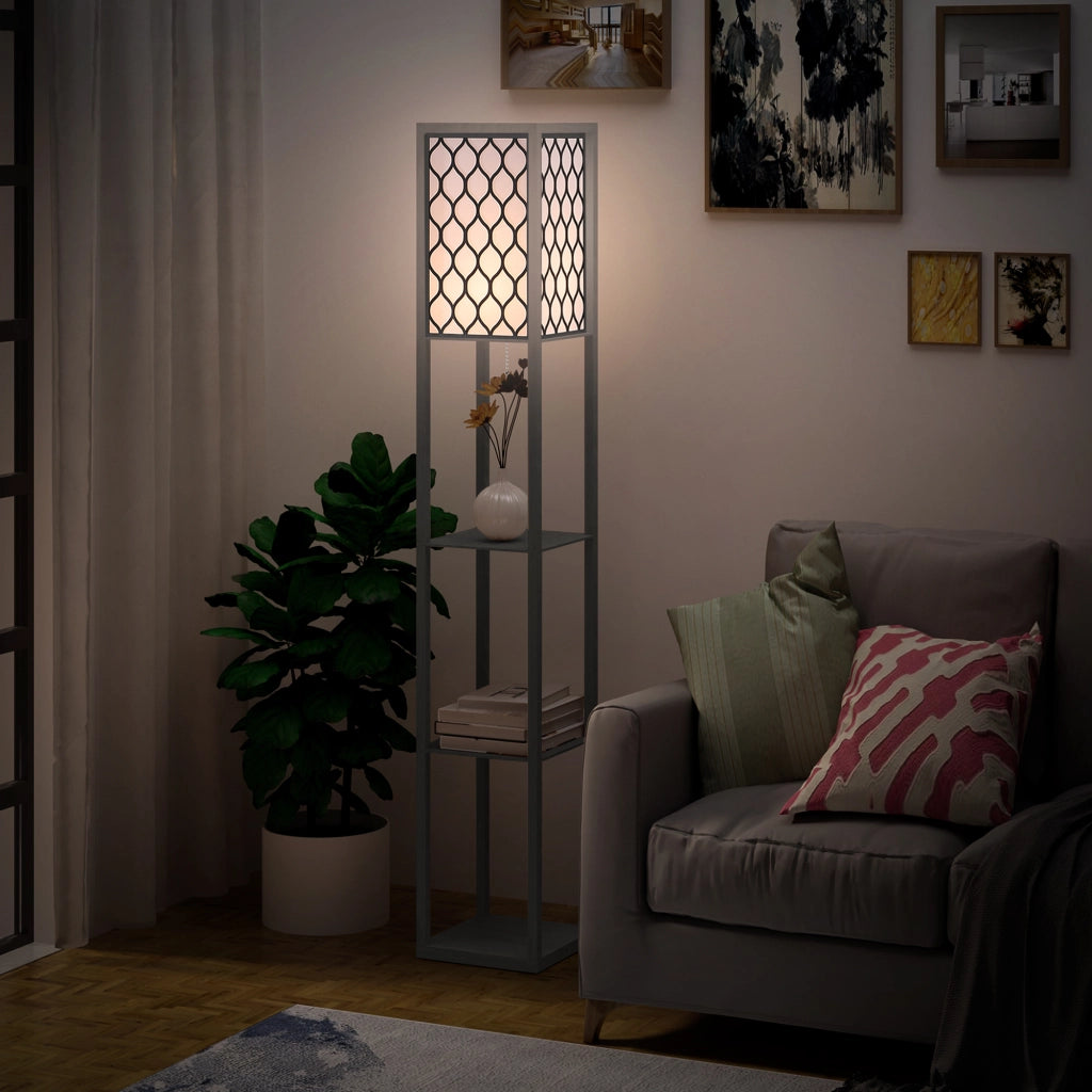 Lampada da terra con scaffale e attacco E27 ¨C zephmum ¨C nero