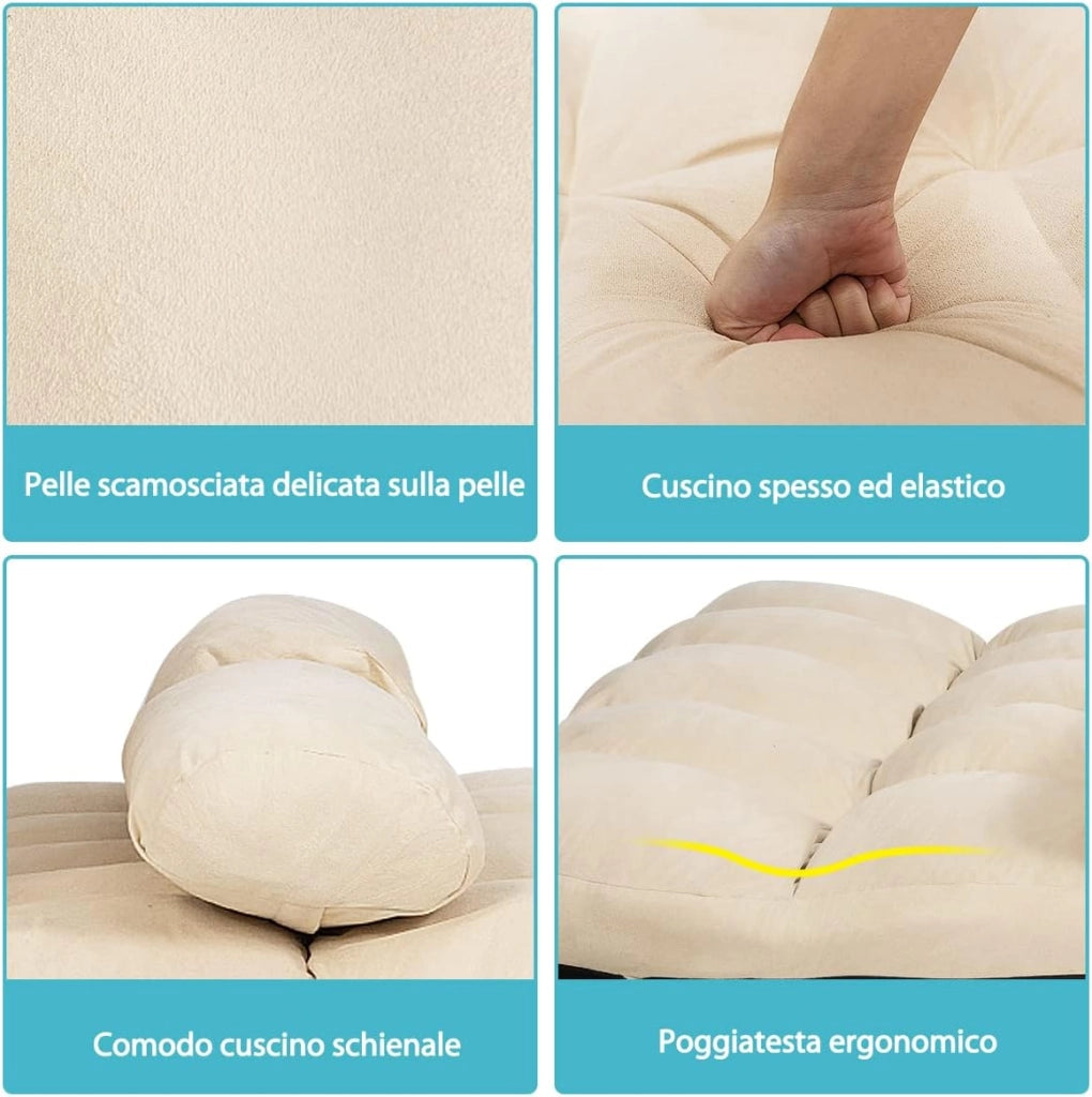 Divano Letto da Terra con 2 Cuscini, Divano Letto Pieghevole con Schienale Regolabile a 6 Livelli, Ideale per Camera da Letto e Soggiorno (Beige)