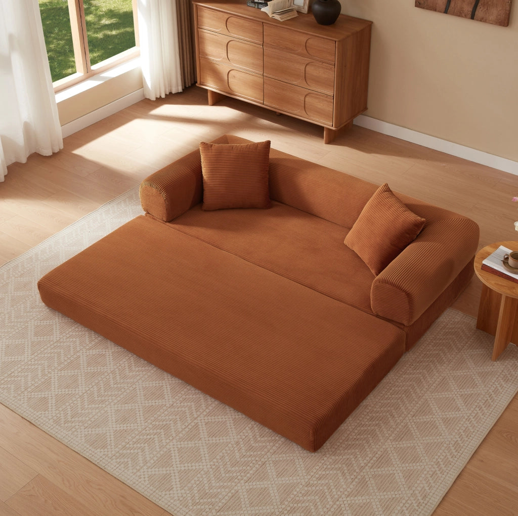 Divano letto modulare in velluto terracotta