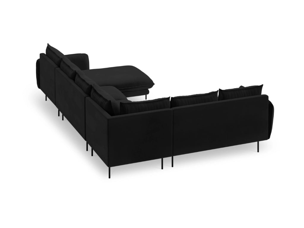 Cosmopolitan Design - Divano panoramico sinistro "Vienna" 7 posti in velluto nero 