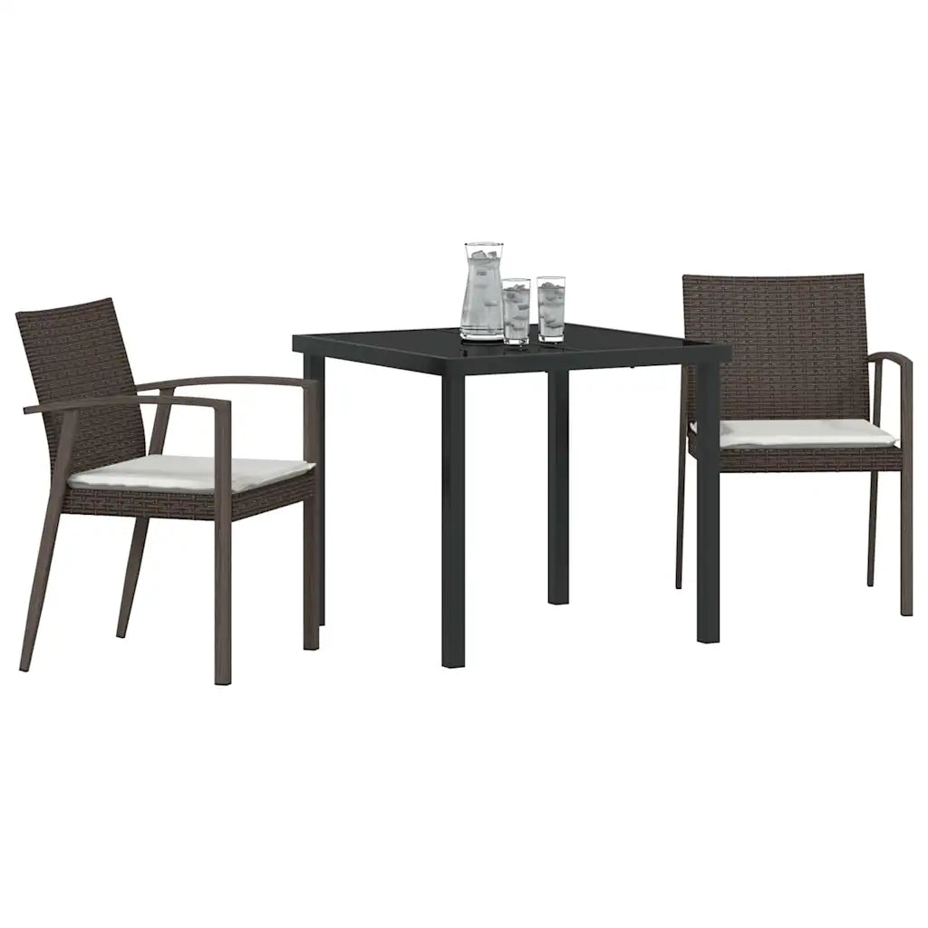 Set da Pranzo per Giardino 3 pcs Marrone e Nero Rattan in PE