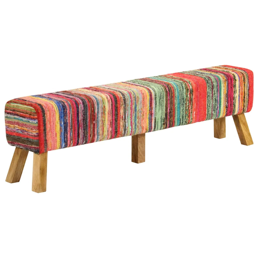 Panca Multicolore 160 cm Tessuto Chindi e Legno Massello Mangocod mxl 110333